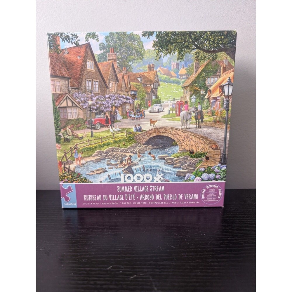 COMPLETE Ceaco Summer Village Stream 1000 Piece Puzzle Steve Crisp 2025 Poster